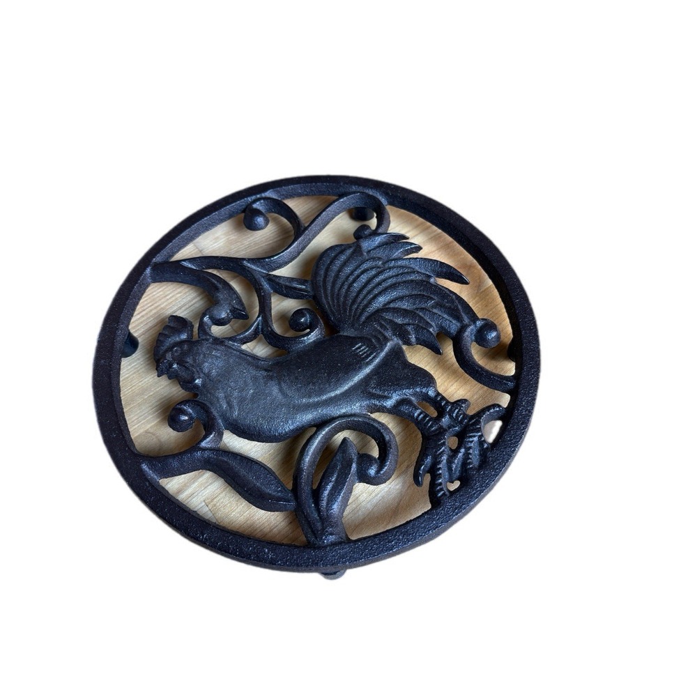 Rooster Trivet Black Cast Iron Scrollwork Farmhouse 8 in Rustic Charming Decor - Picture 3 of 7